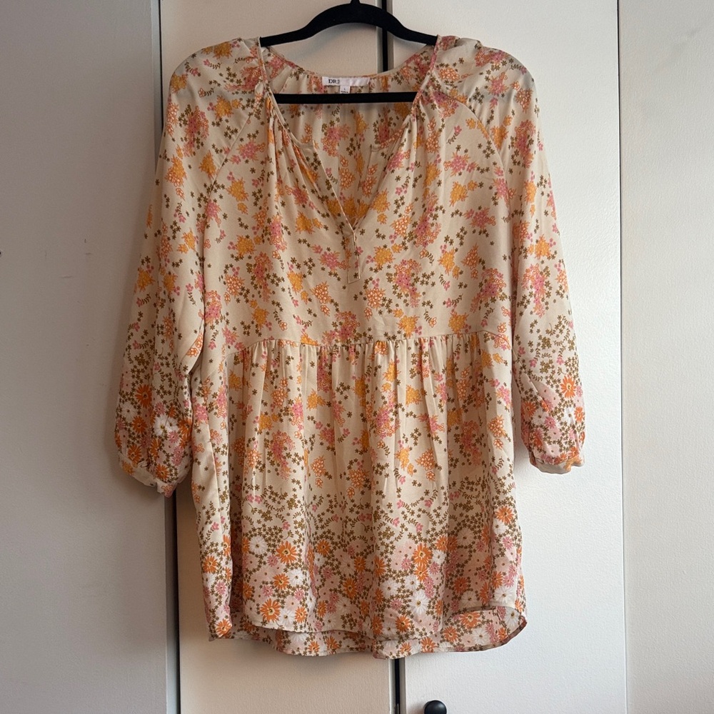 DR2 Orange and Cream Floral Tunic Top